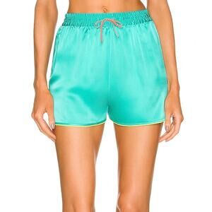 EUC DANNIJO Silk Neon Turquoise Boxing Shorts 100% Silk Sz Large Drawstring Teal